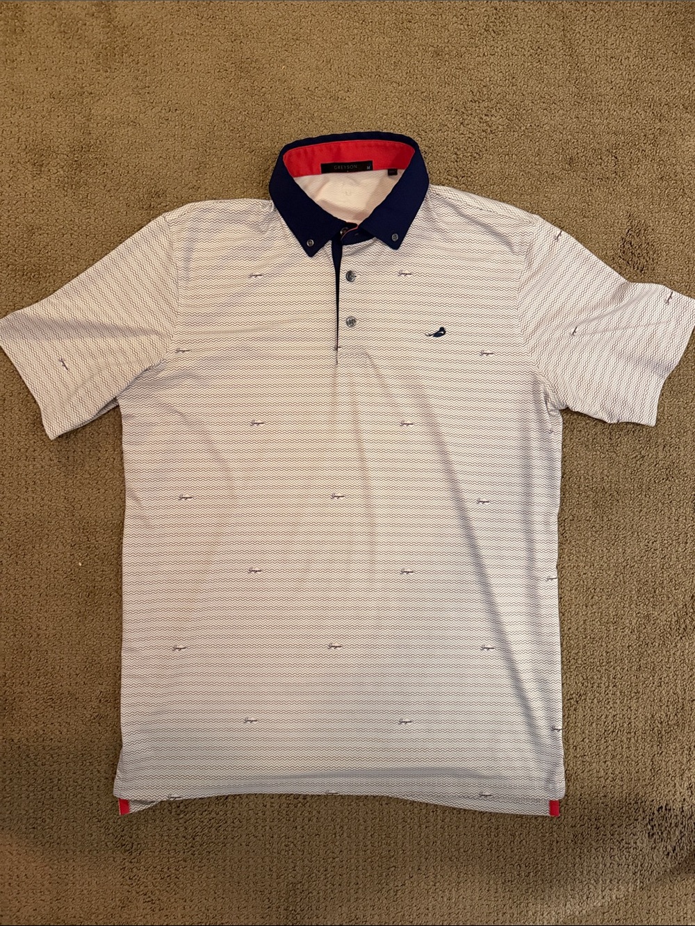 Greyson White Polo with Navy Contrast Collar and Red Trim